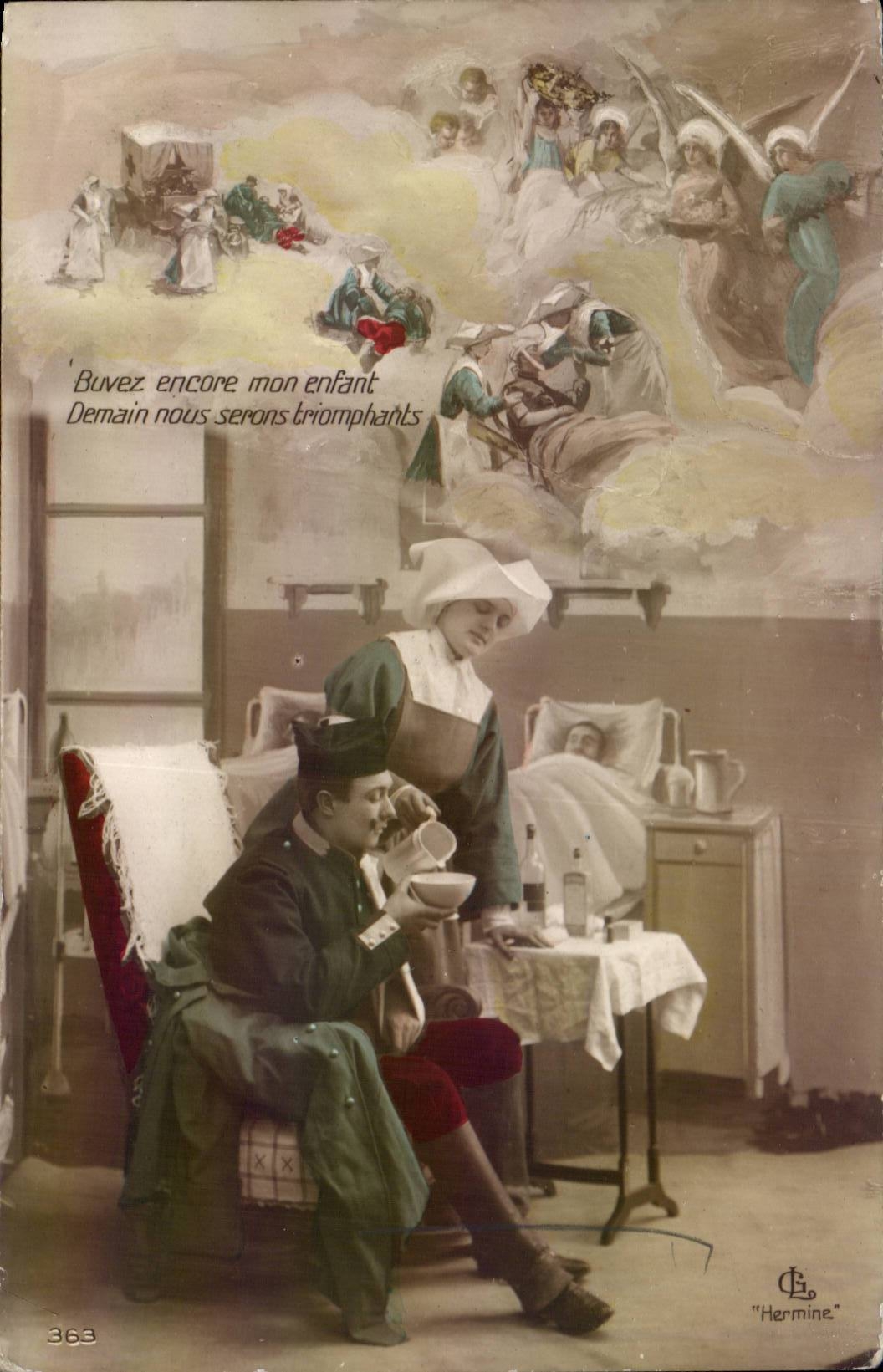 CPA Militaria still Drink my child (angel angel)