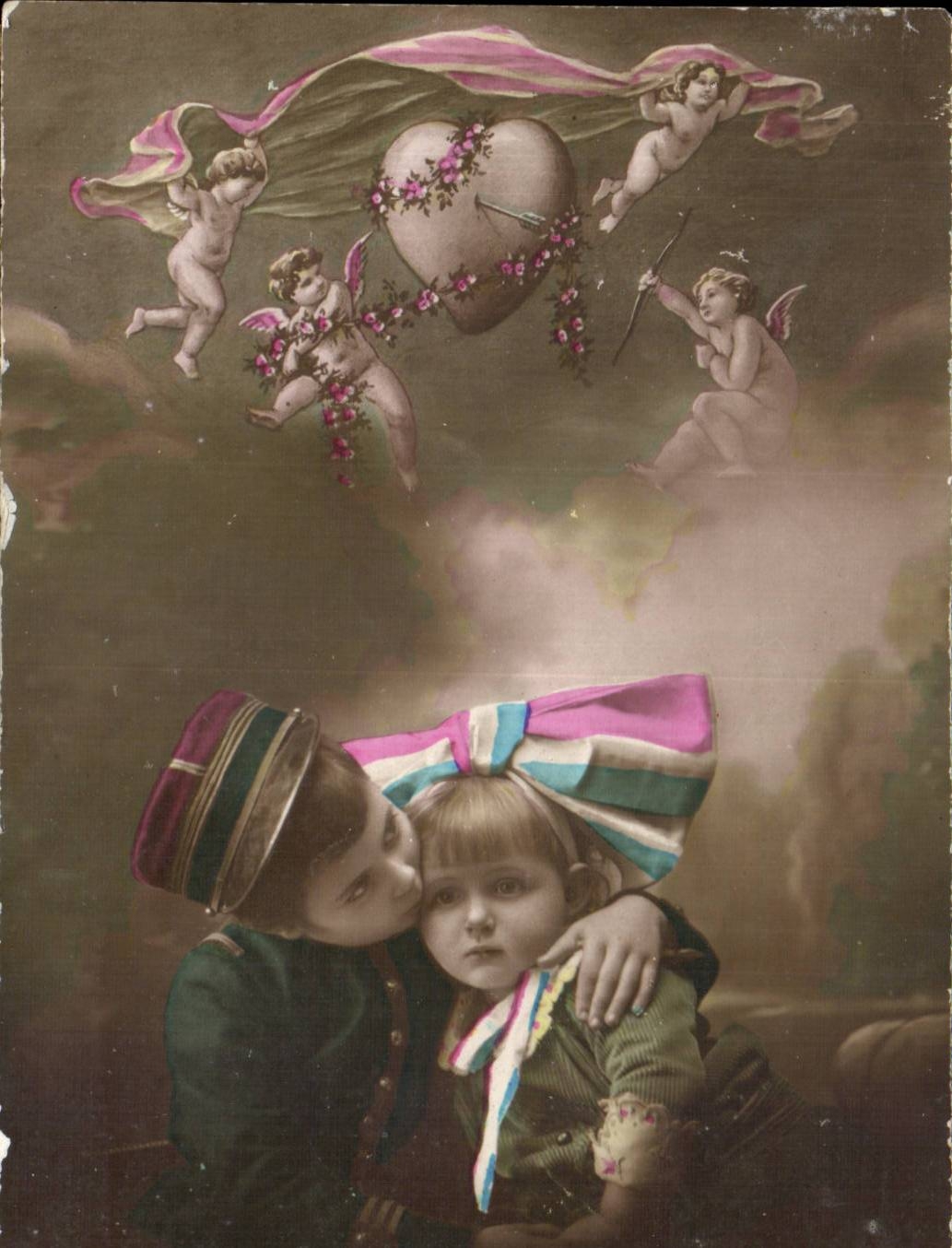 CPA Militaria Children and Ange (angel) Alsace Lorraine
