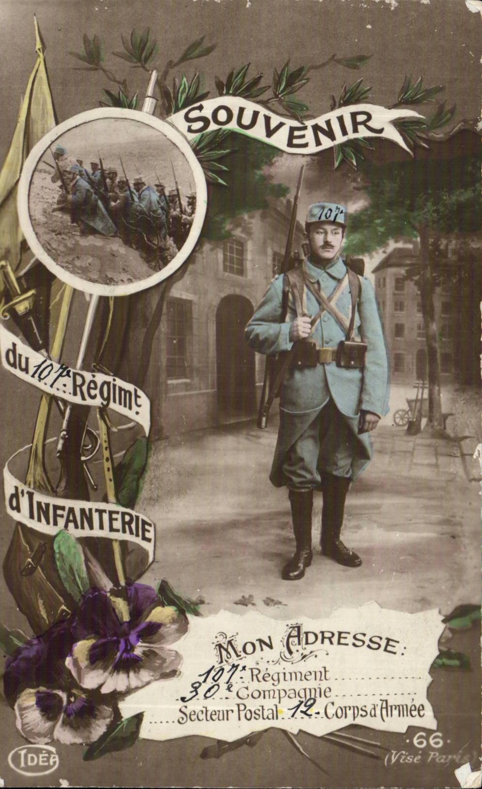 CPA Militaria Soldier Souvenir 107eme regiment of infantry