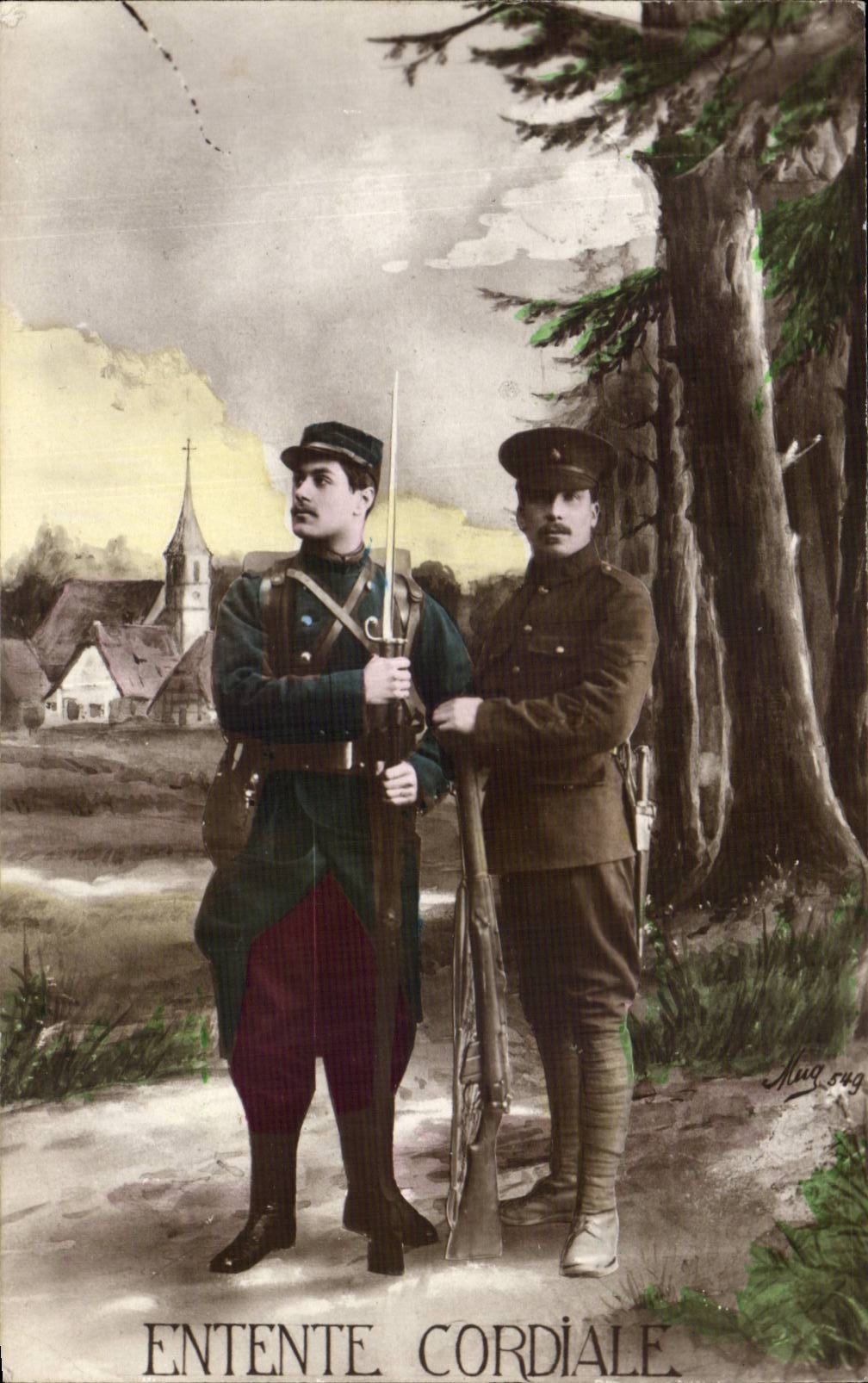 CPA Militaria Harmony (French soldier and English)