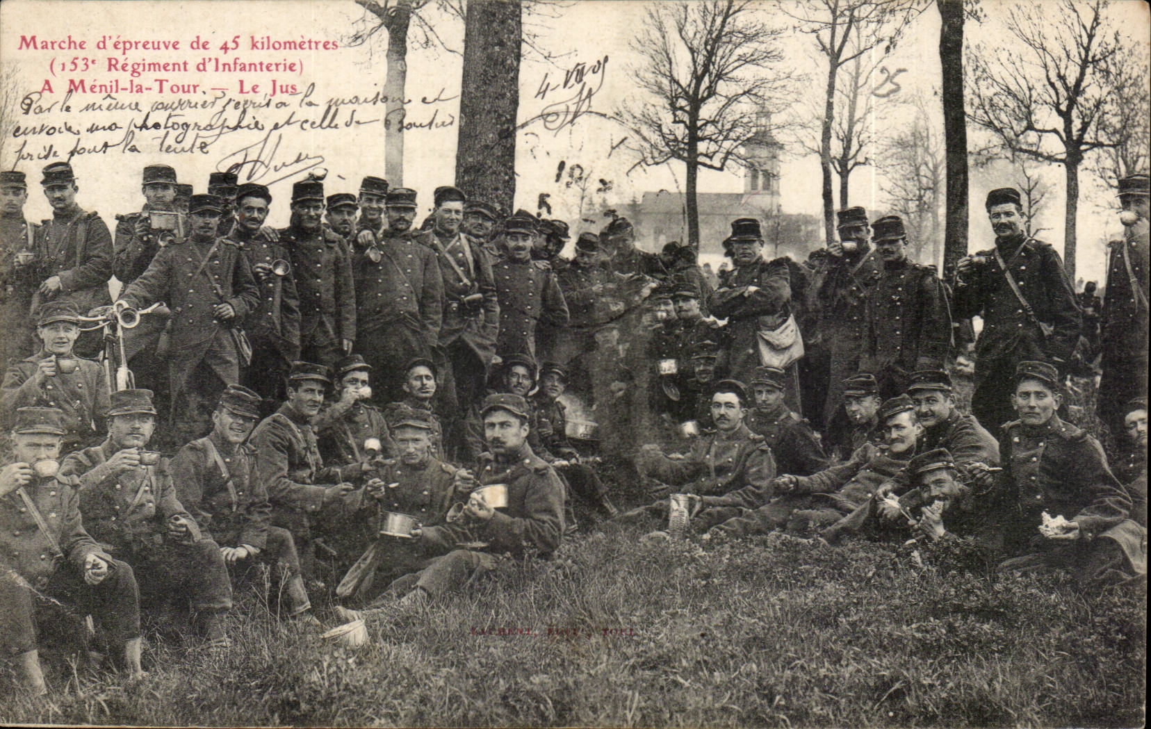 CPA Militaria Marche of test of 45 kilometers (153eme regiment of infantry) has Menil the Tower juice TOP