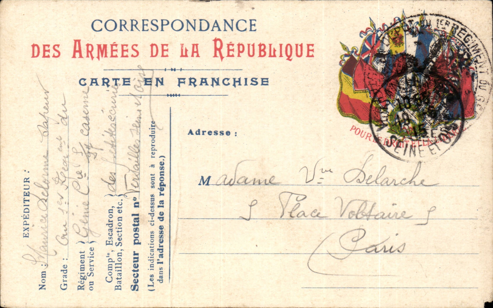 Military chart of Frankness Delarche Place Voltaire has Paris