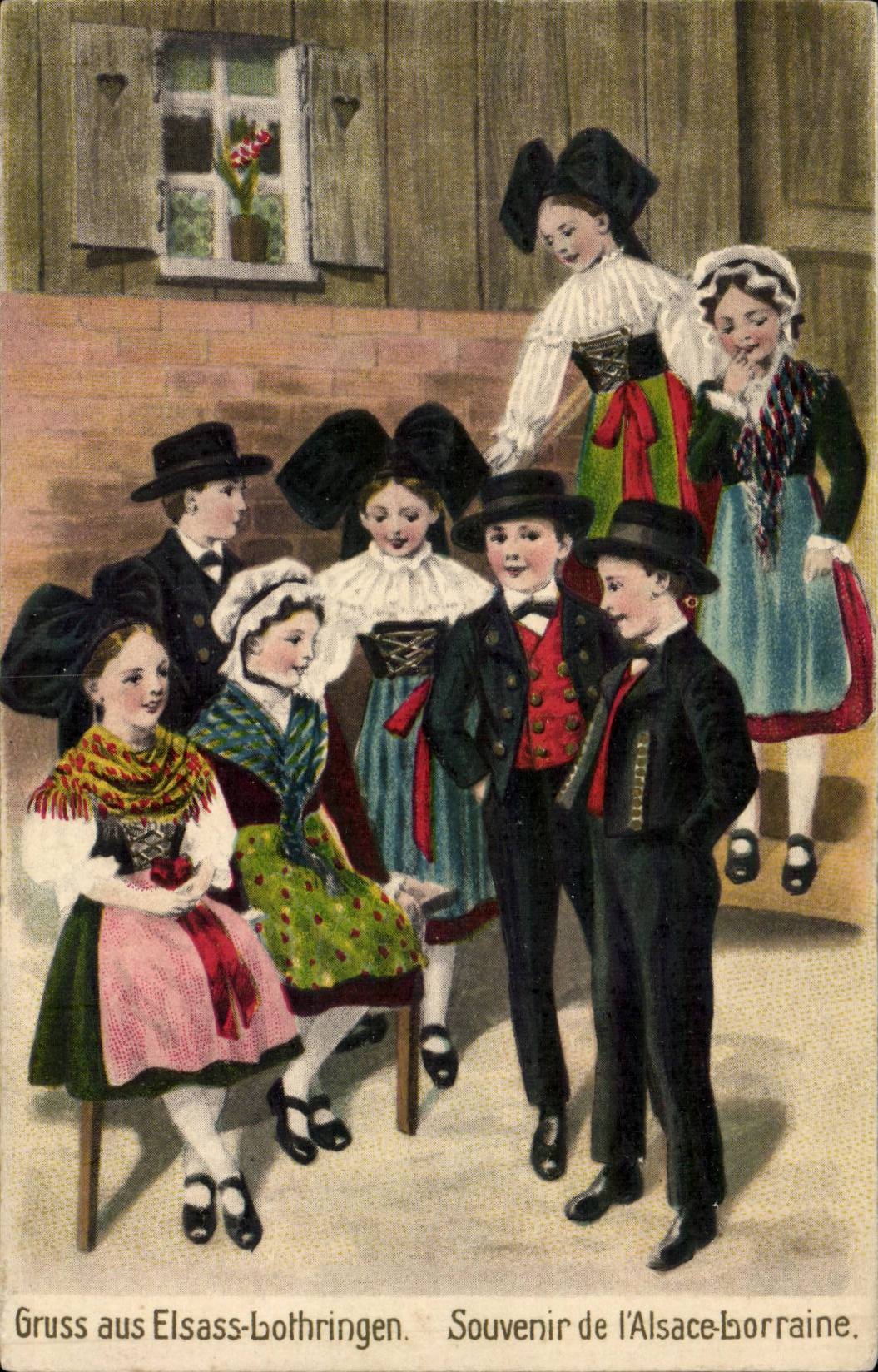 CPA Andenken von Lothringen Elsass (Folklorekostum)