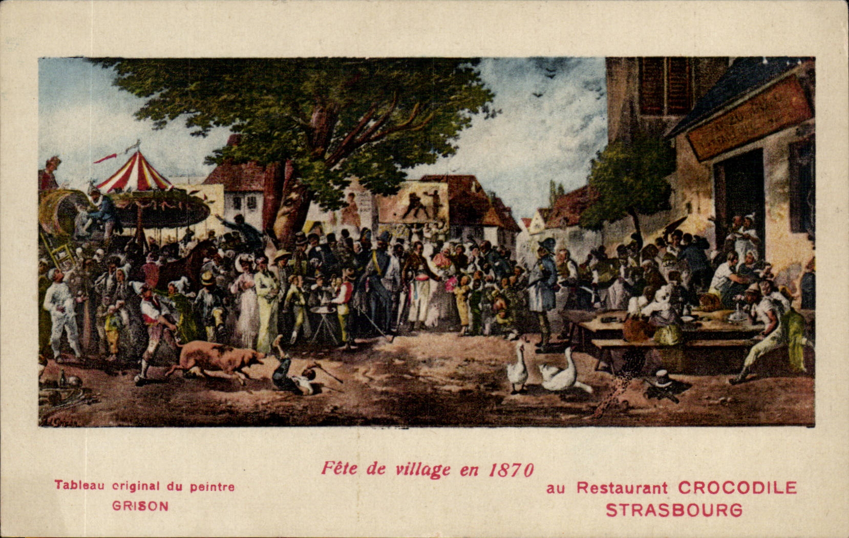 CPA Strasbourg Village f4ete in 1870 Restaurant crocodile