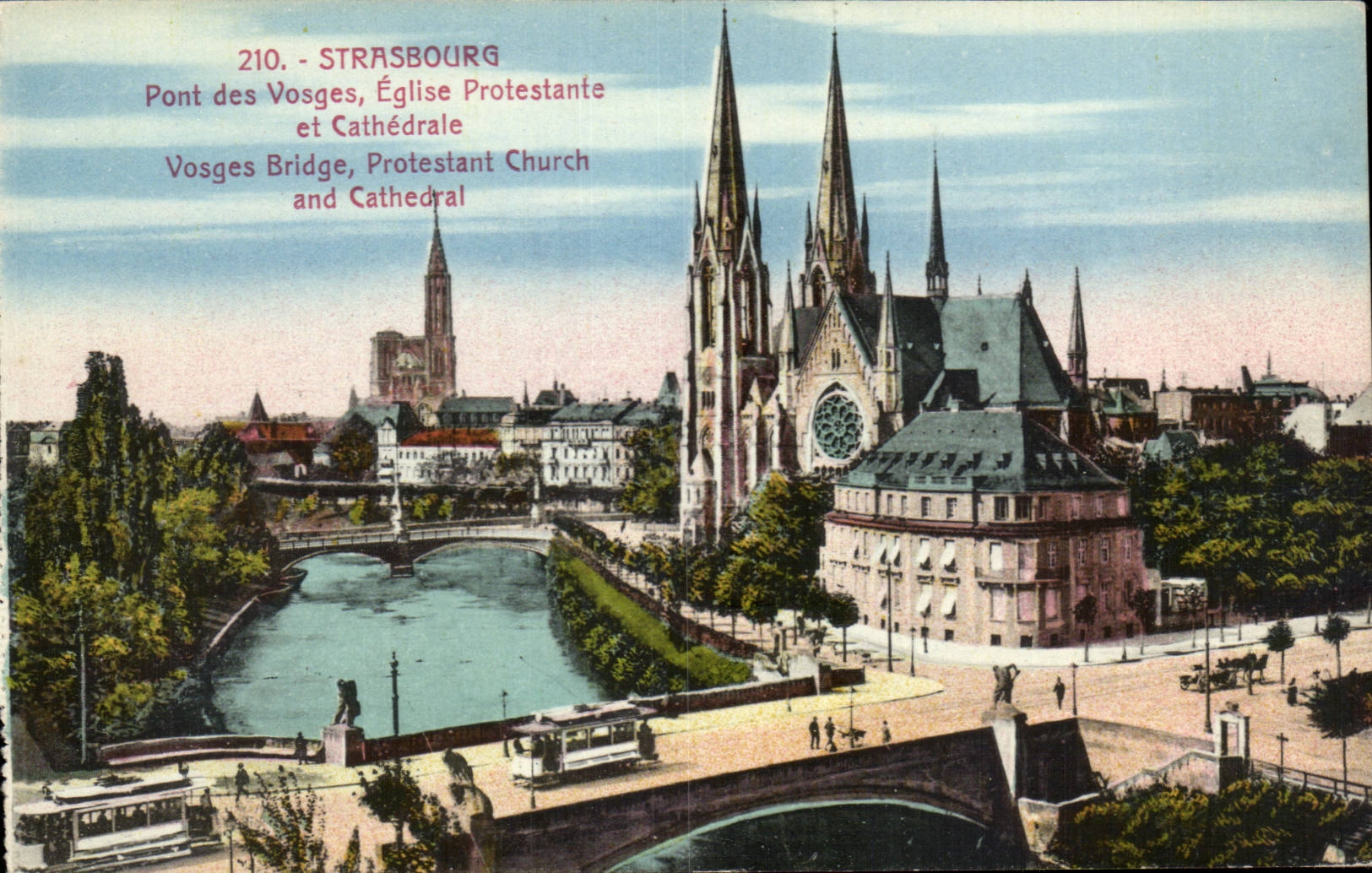 CPA Strasbourg Bridge of the Vosges Protestant Church and cathedral