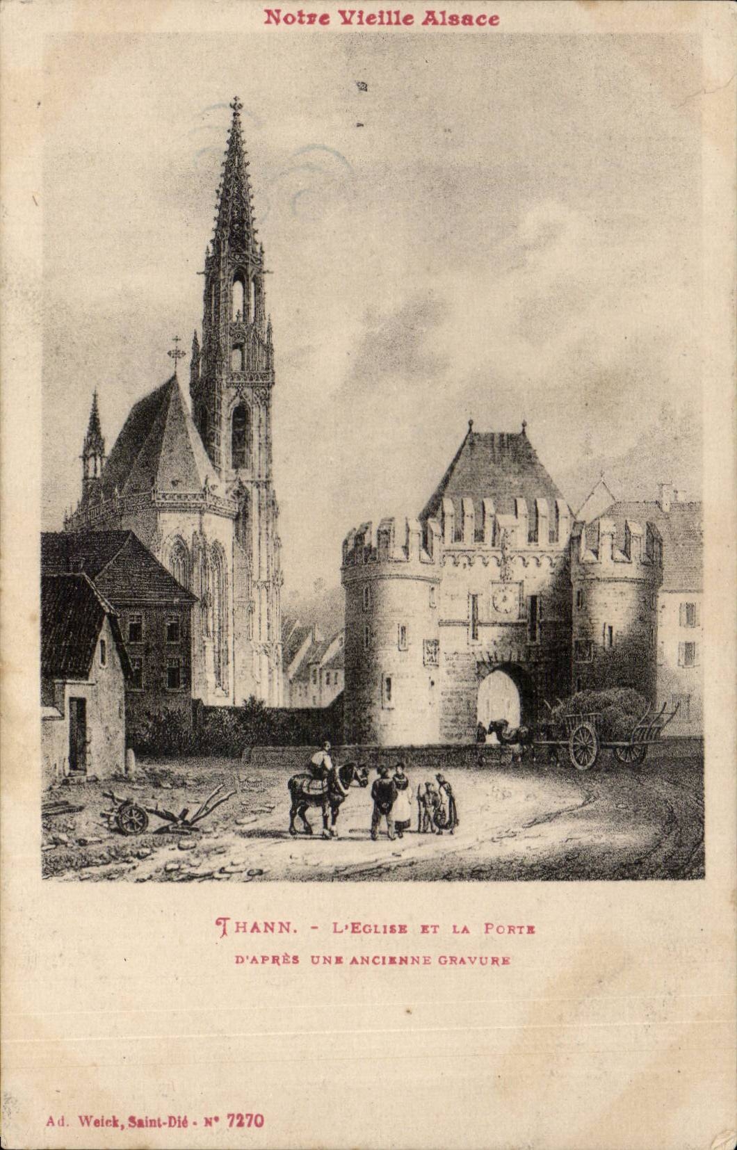 CPA Thann the church and the door according to an original engraving