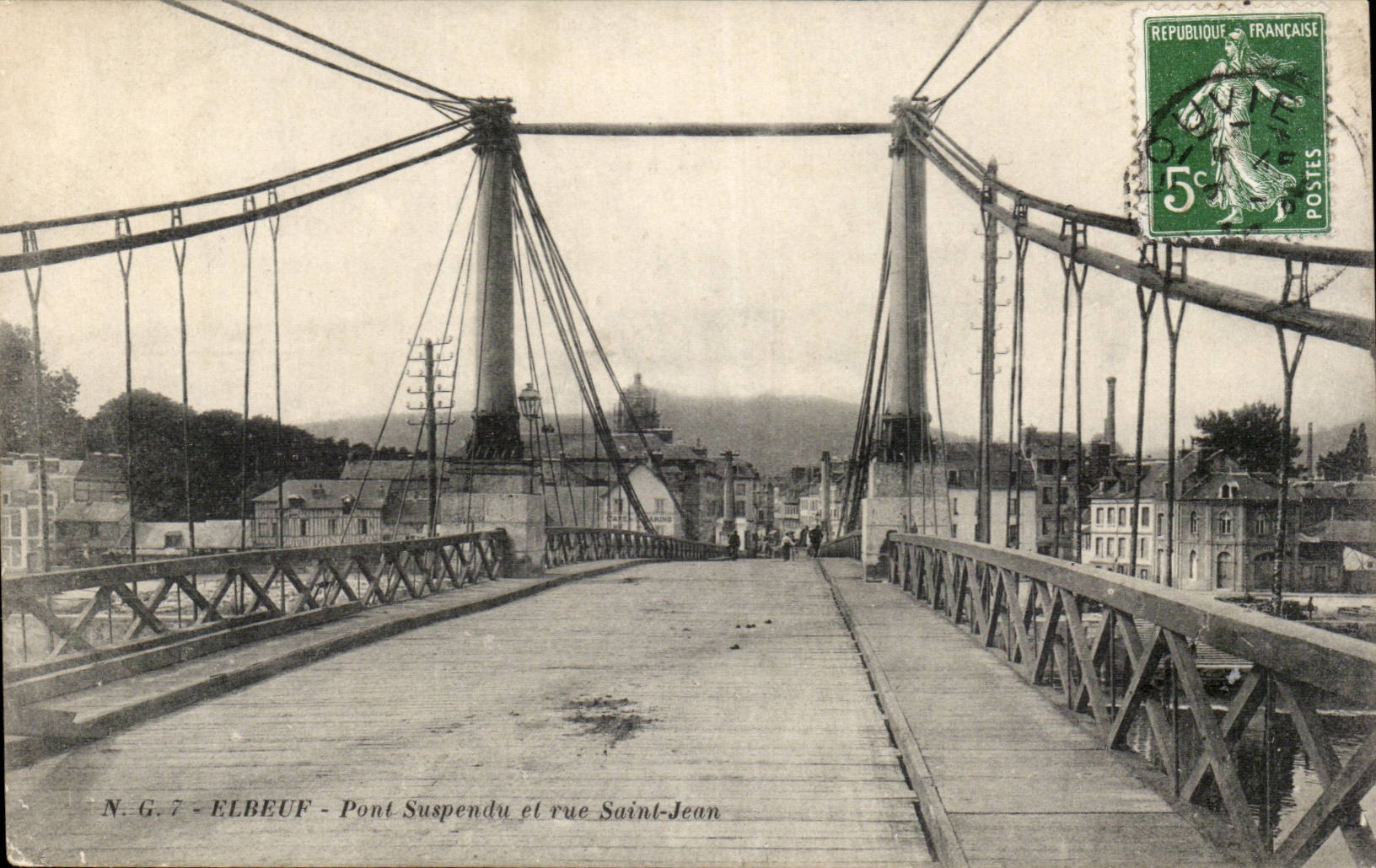 Elbeuf - Suspension Bridge and street Saint Jean - CPA