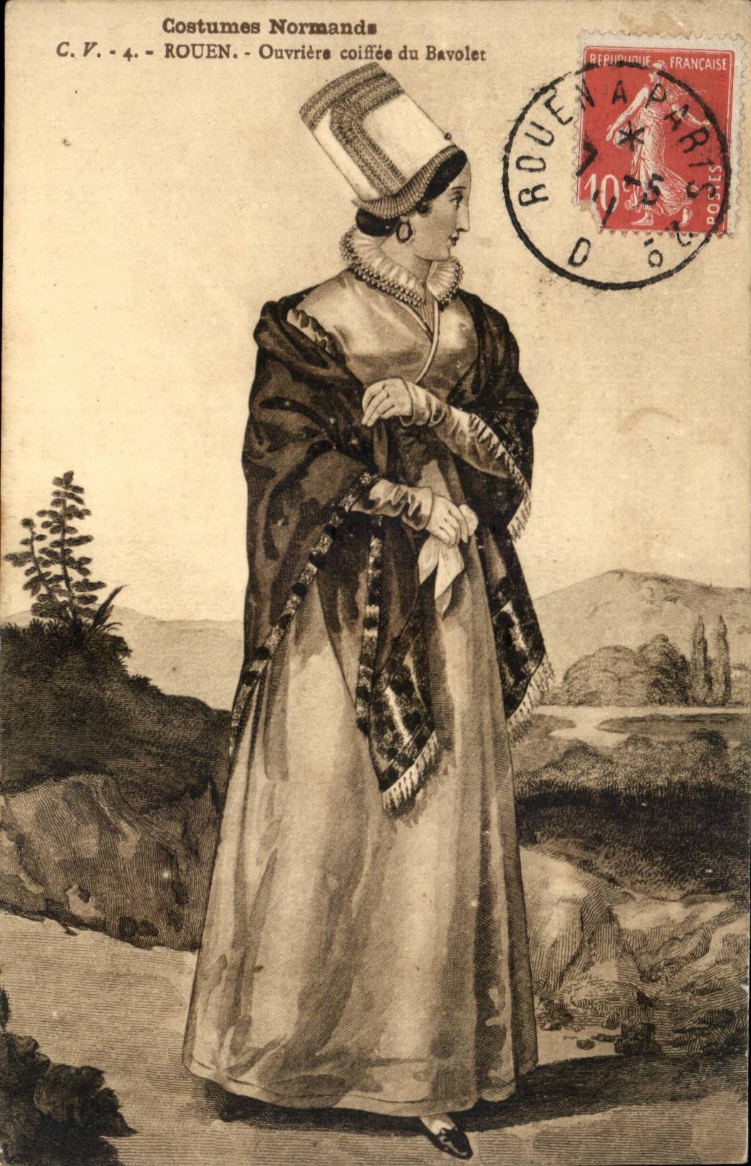 Rouen - Norman Costumes - Worker coiffee of Bavolet - Woman - CPA