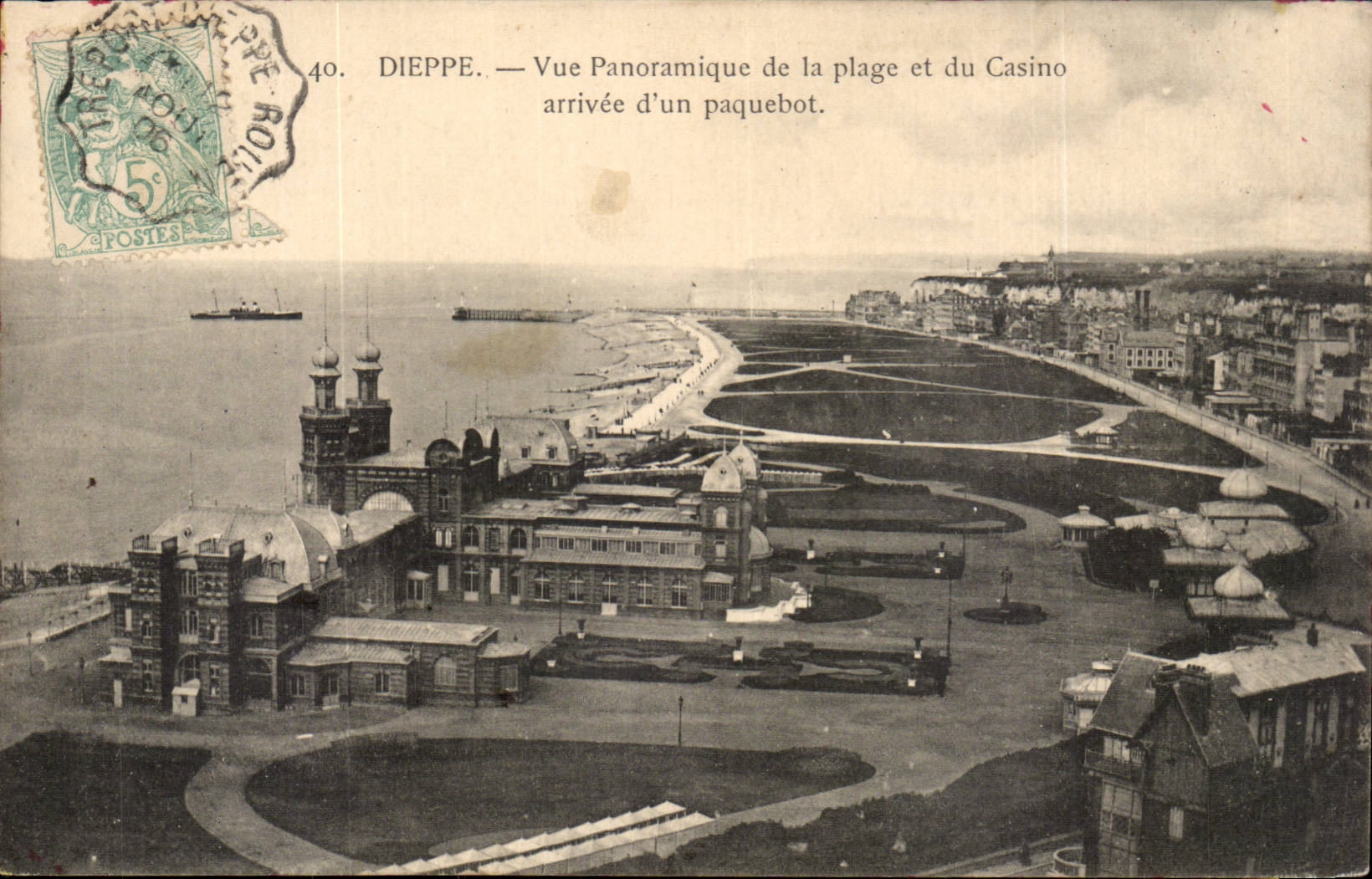 Dieppe - panoramische Ansicht des Strandes und des Kasinos kam von einem Dampfer an - Dampfer - CPA