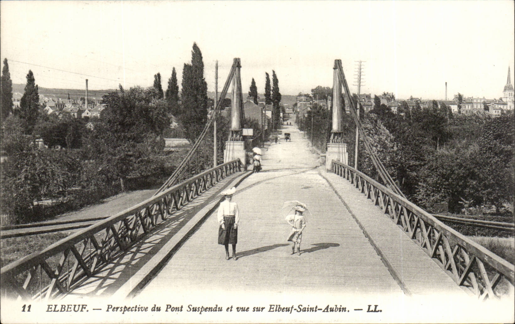 Elbeuf - View of the Suspension Bridge and sight on Elbeuf Saint Aubin CPA