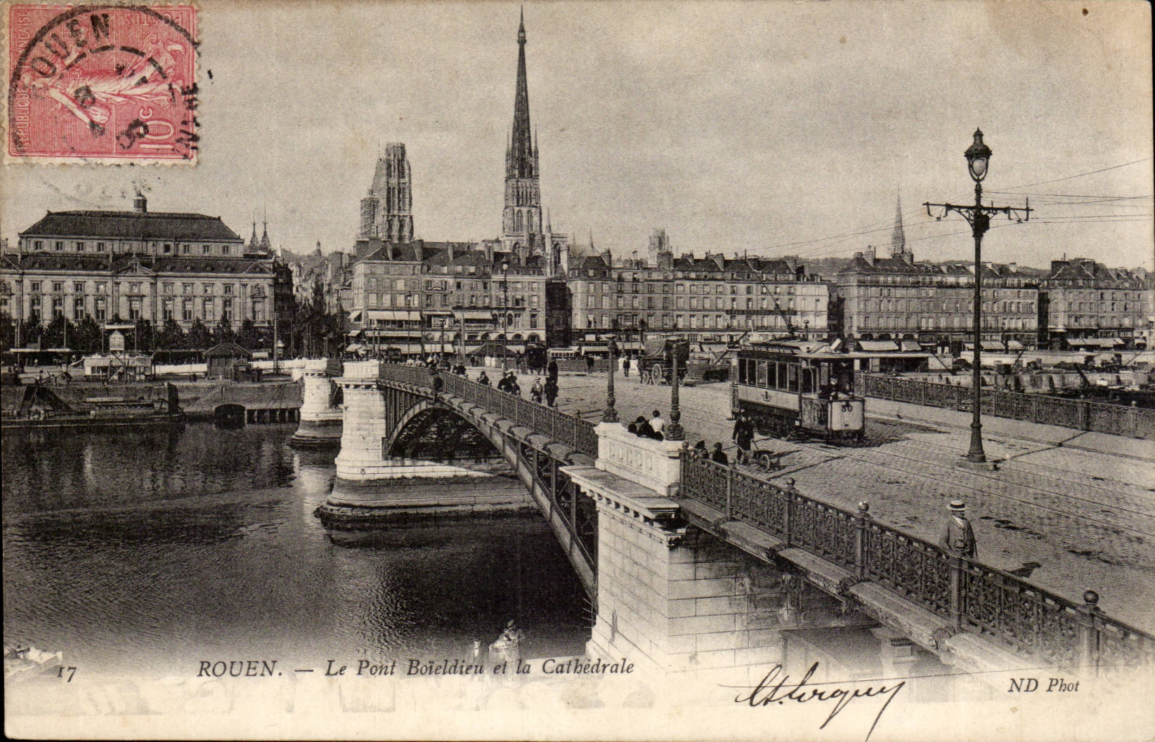 Rouen - the Cathedral and the Boieldieu bridge - CPA