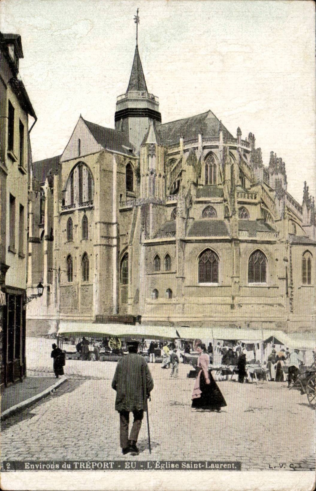 Treport - der Markt Kirche SAINT LAURENT-CPA