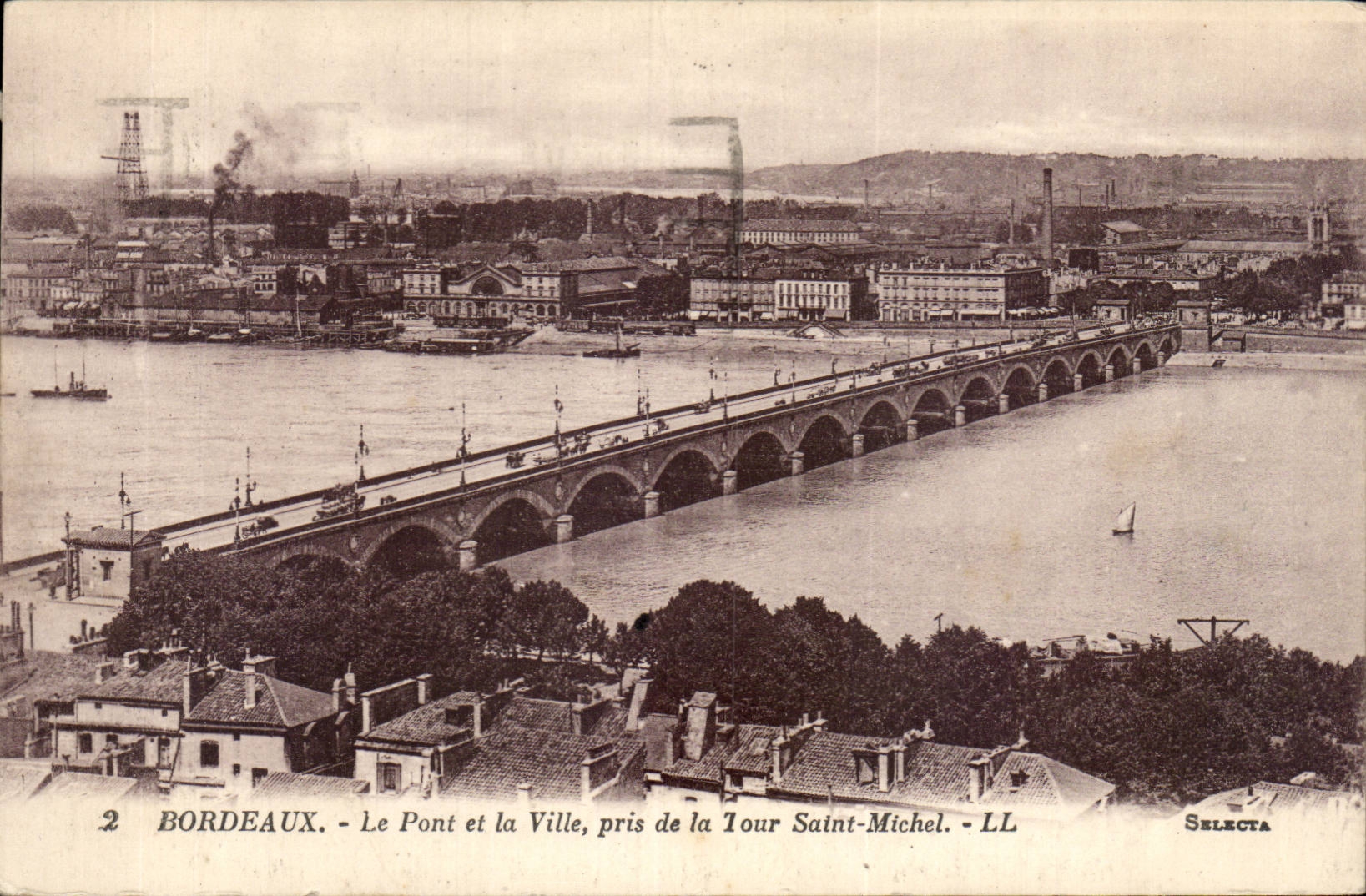 Bordeaux - the Bridge and the City - taken Tower Saint Michel - CPA