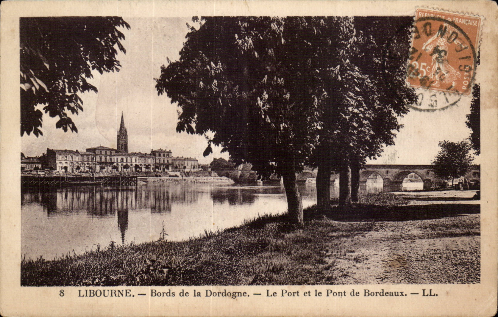CPA Libourne Rander des Dordogne der Hafen und die Brucke von Bordeaux
