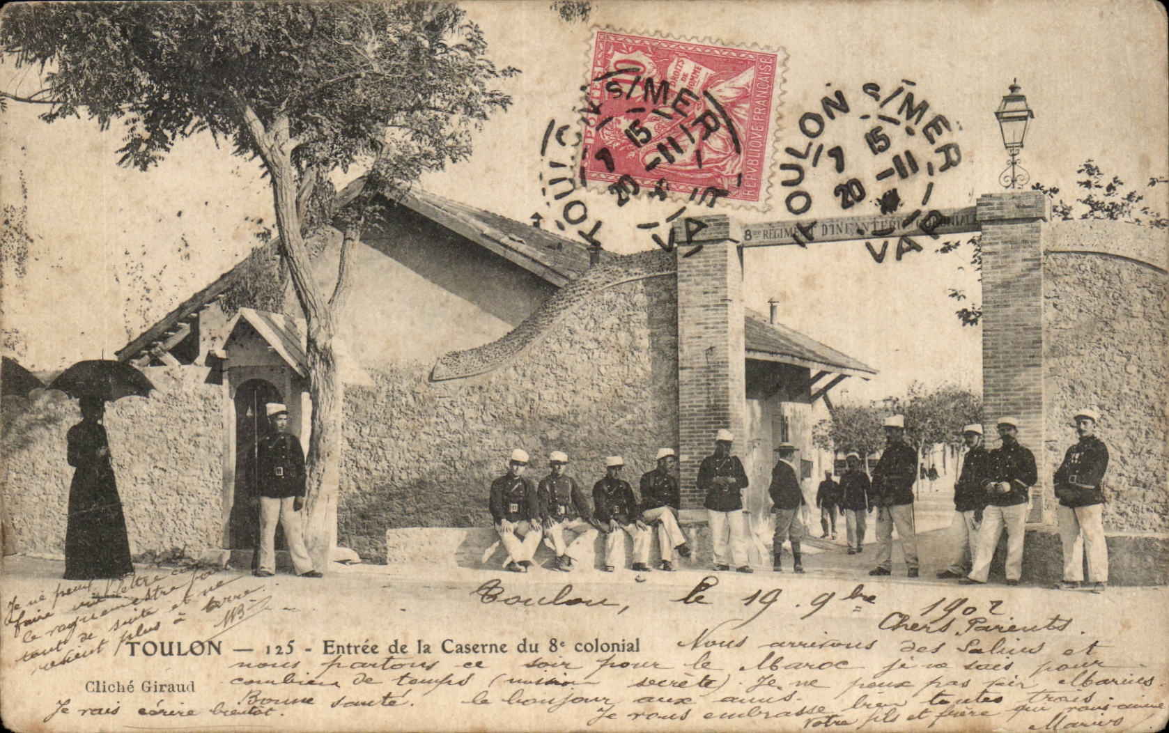 Toulon CPA Entrance of the barracks of the 8th colonial one (militaria)