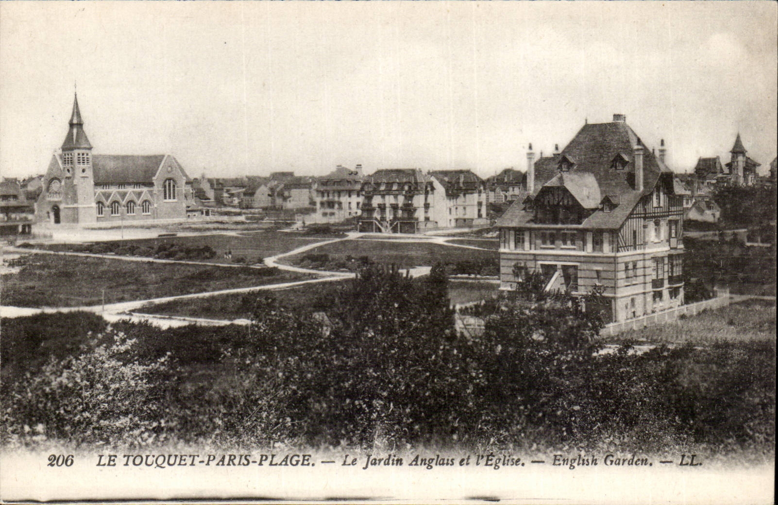 Touquet Paris Strand - der englische Garten und die Kirche CPA
