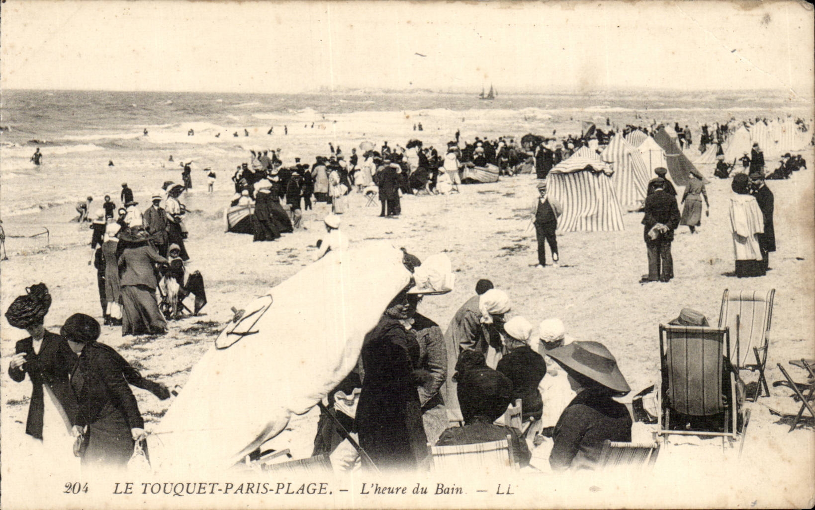 Touquet Paris Strand - die Stunde des Bades - CPA