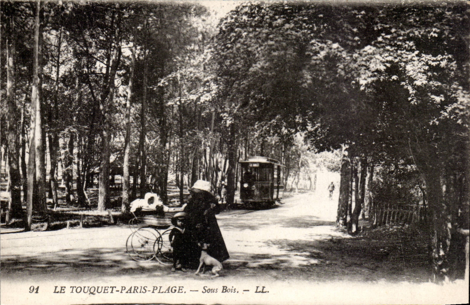 Touquet Paris Beach - Under Wood - bicycle - dog - dog - CPA