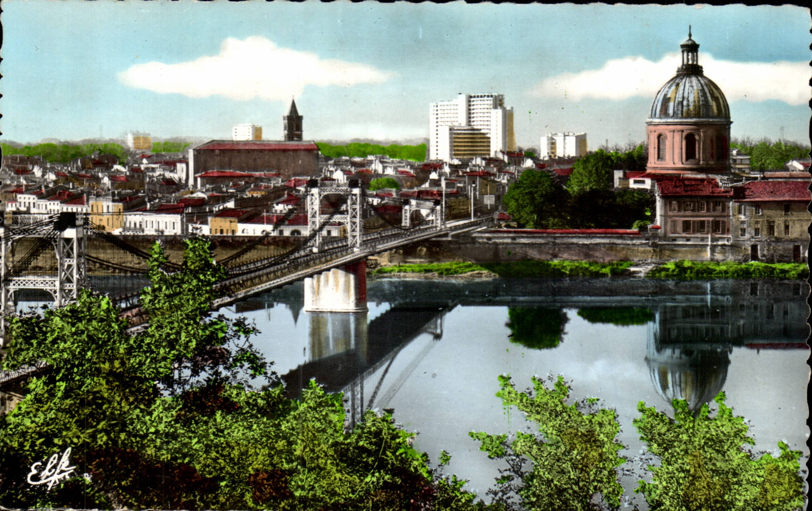 Toulouse - Vue Plongeante sur la Garonne au Pont Suspendu - L'Eglise St Nicolas CPA