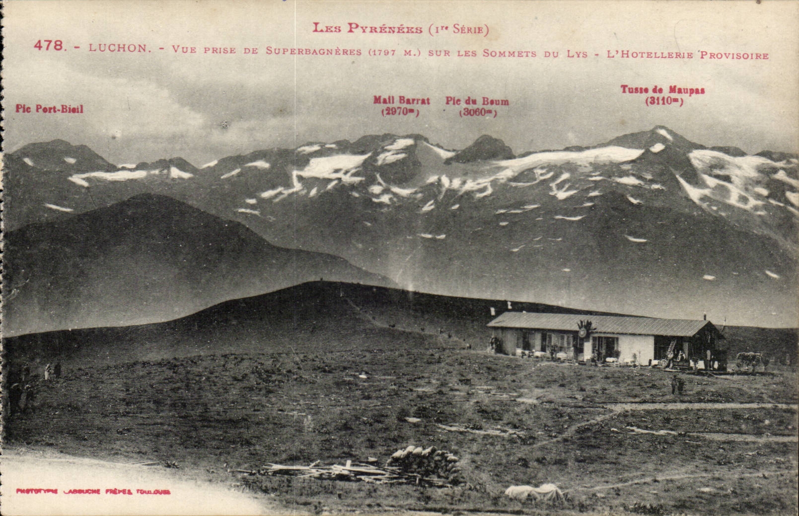 Luchon - gesehen von Superbagneres 1997 - auf den Gipfeln der Lilie - provisorischer Hotelhandel - CPA