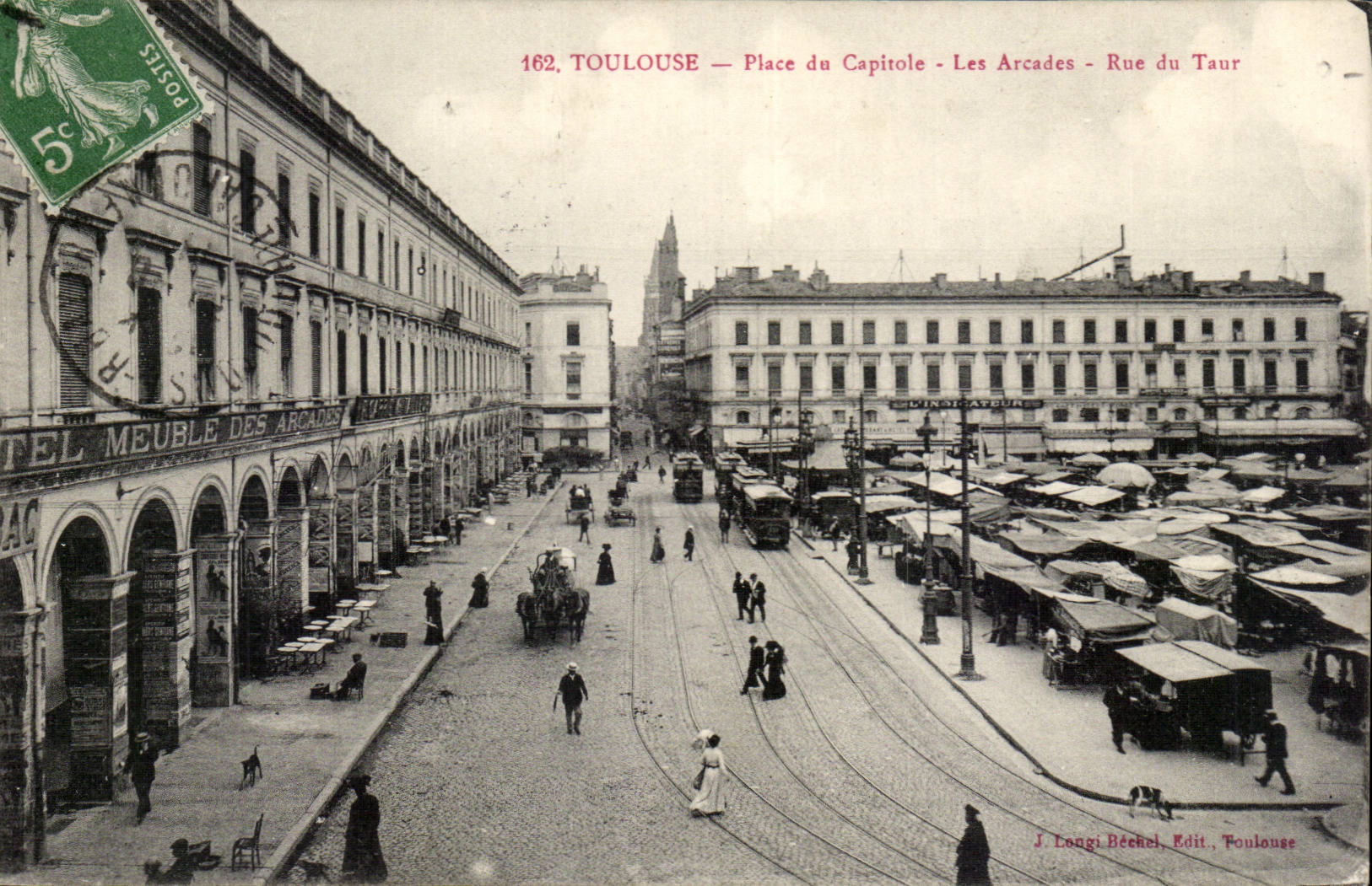 Toulouse - Place du Capitole - Les Arcades - Rue du Tour - Hotel Meuble des Arcades - CPA (marche)