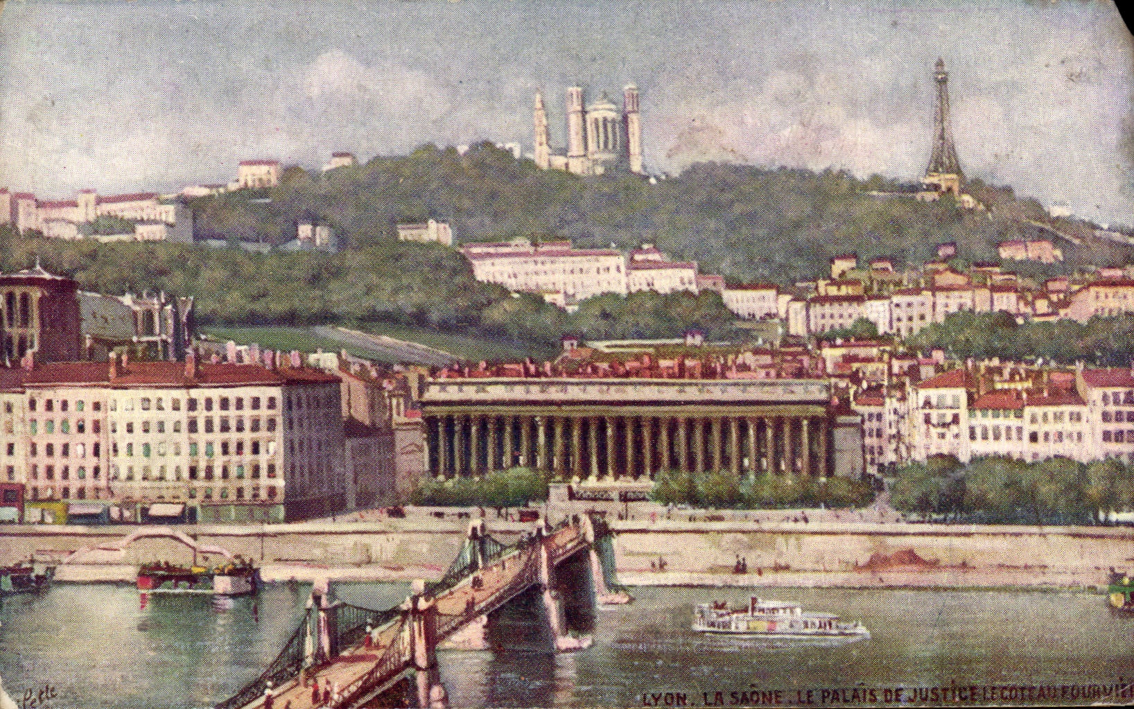 Lyon - the Saone - Law courts and Fourviere Slope - CPA