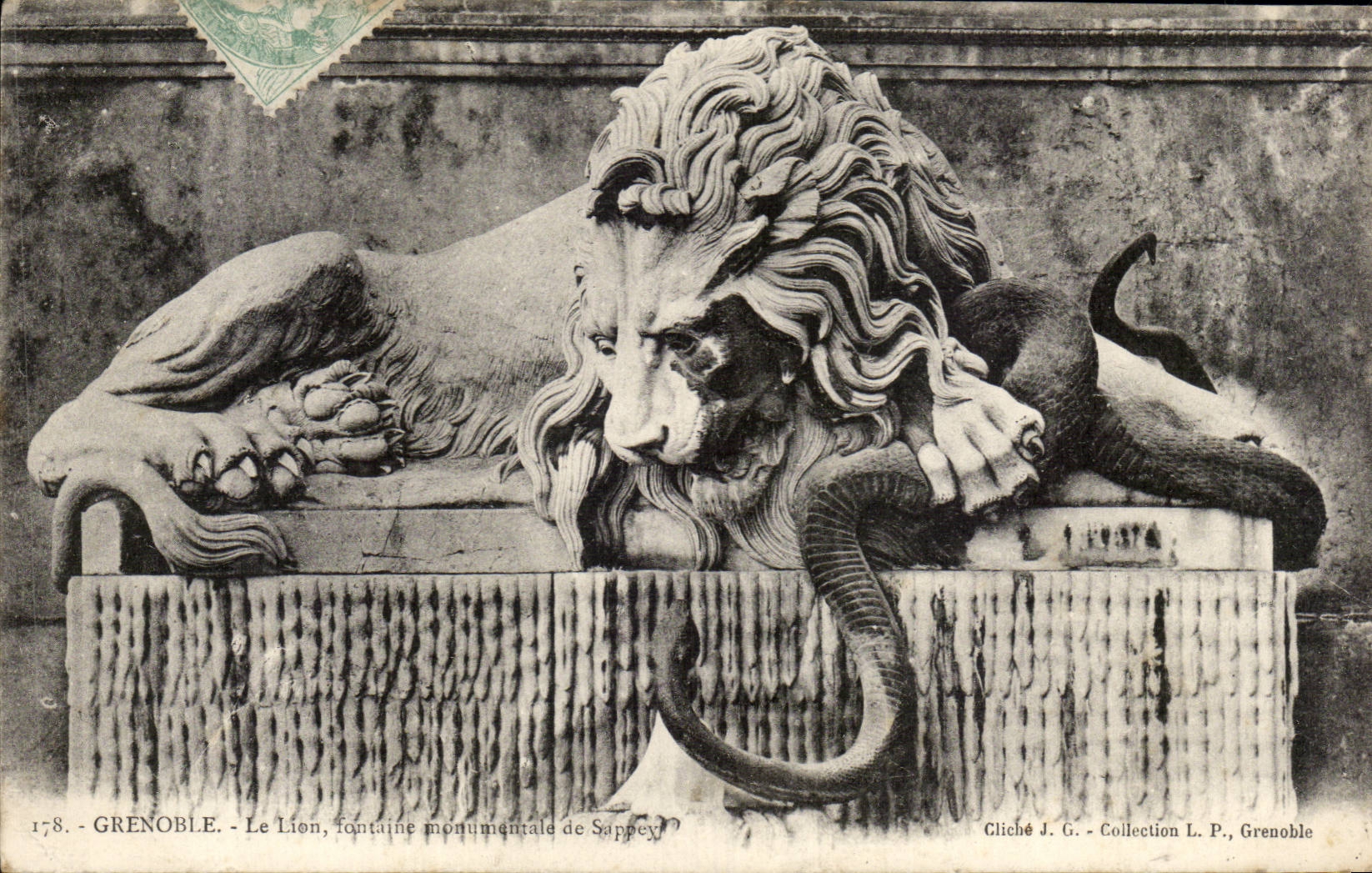 Grenoble - the Lion - Monumental Fountain - CPA snake snake
