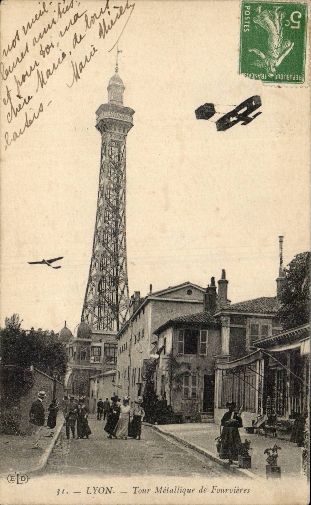 Lyon - Metal Turn of Fourvieres - plane - airplane - CPA