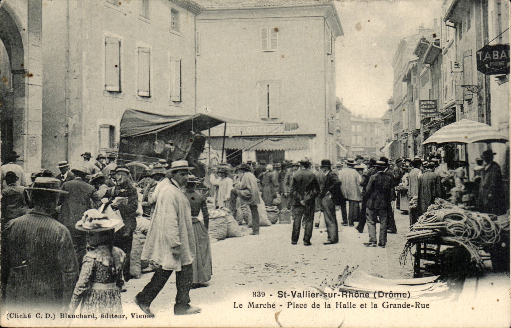 St Vallier on the Rhone - Market - Place of the Market and Main street CPA TOP