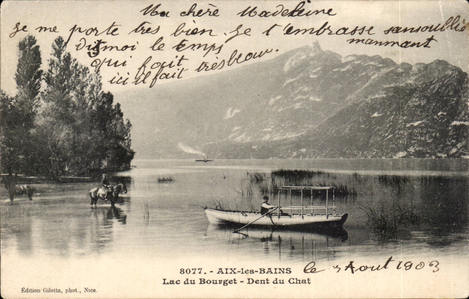Aix les Bains - Lake of Le Bourget - Tooth of the Cat - horse - boat - boat - horse - - CPA