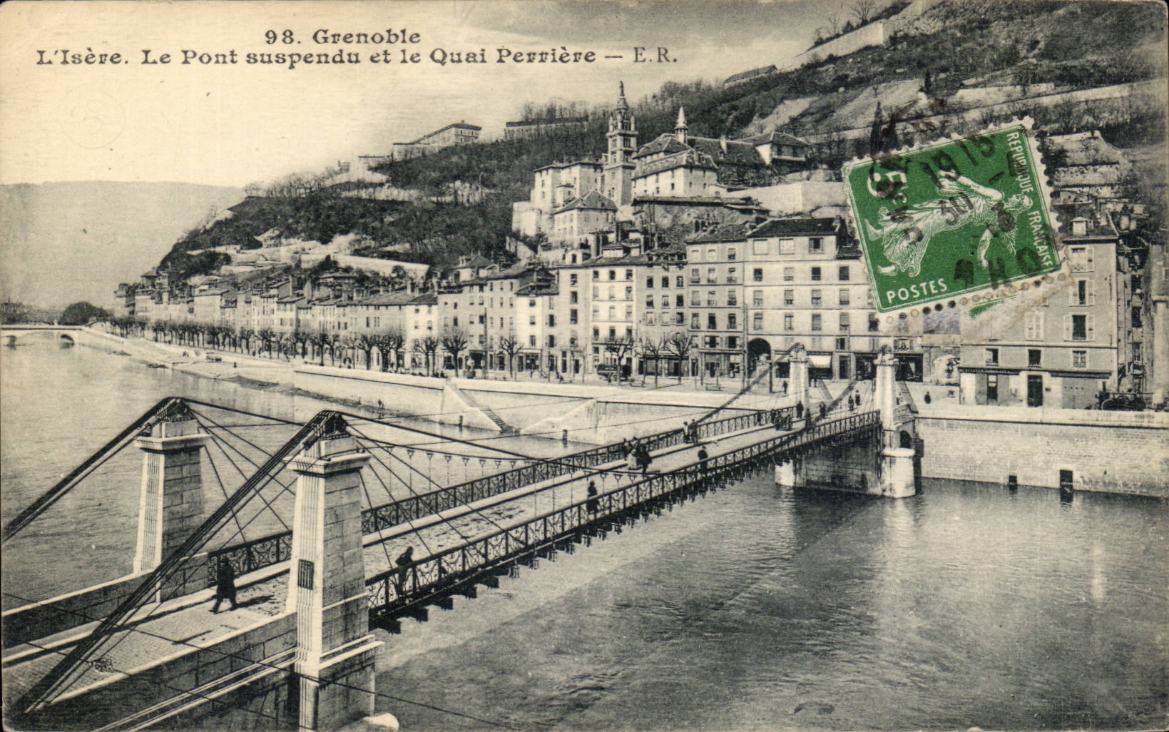 Grenoble - the Suspended bridge and the Quay Stone quarry CPA