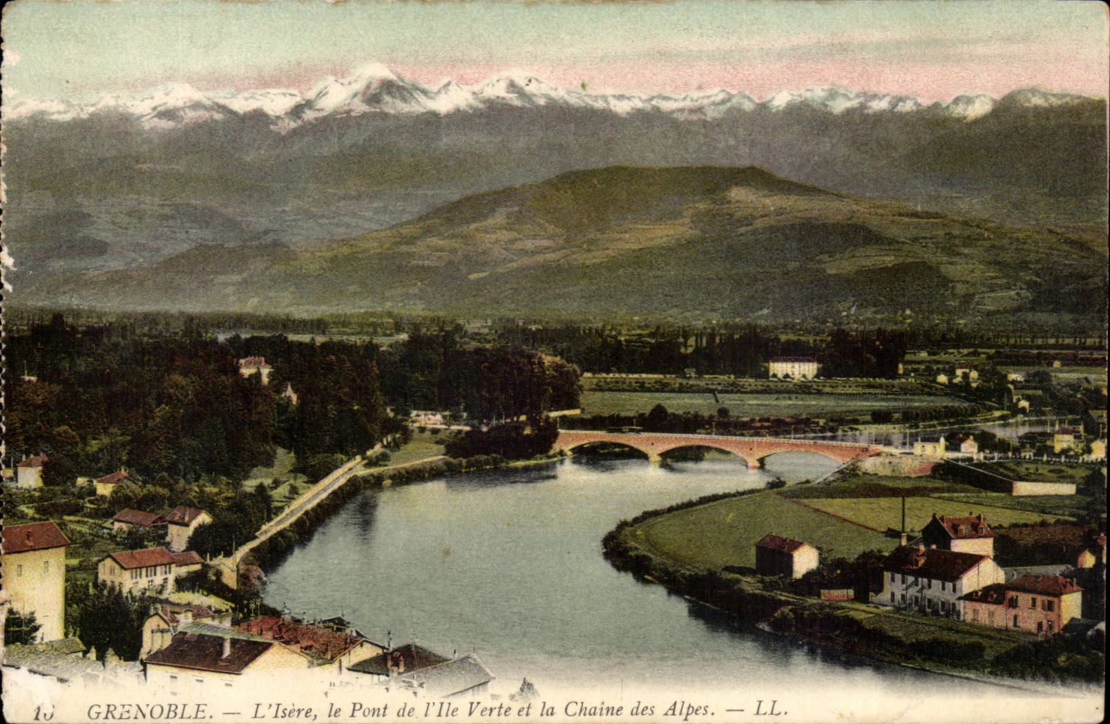 Grenoble - Isere the Bridge of the Green Island T the Alpine range CPA