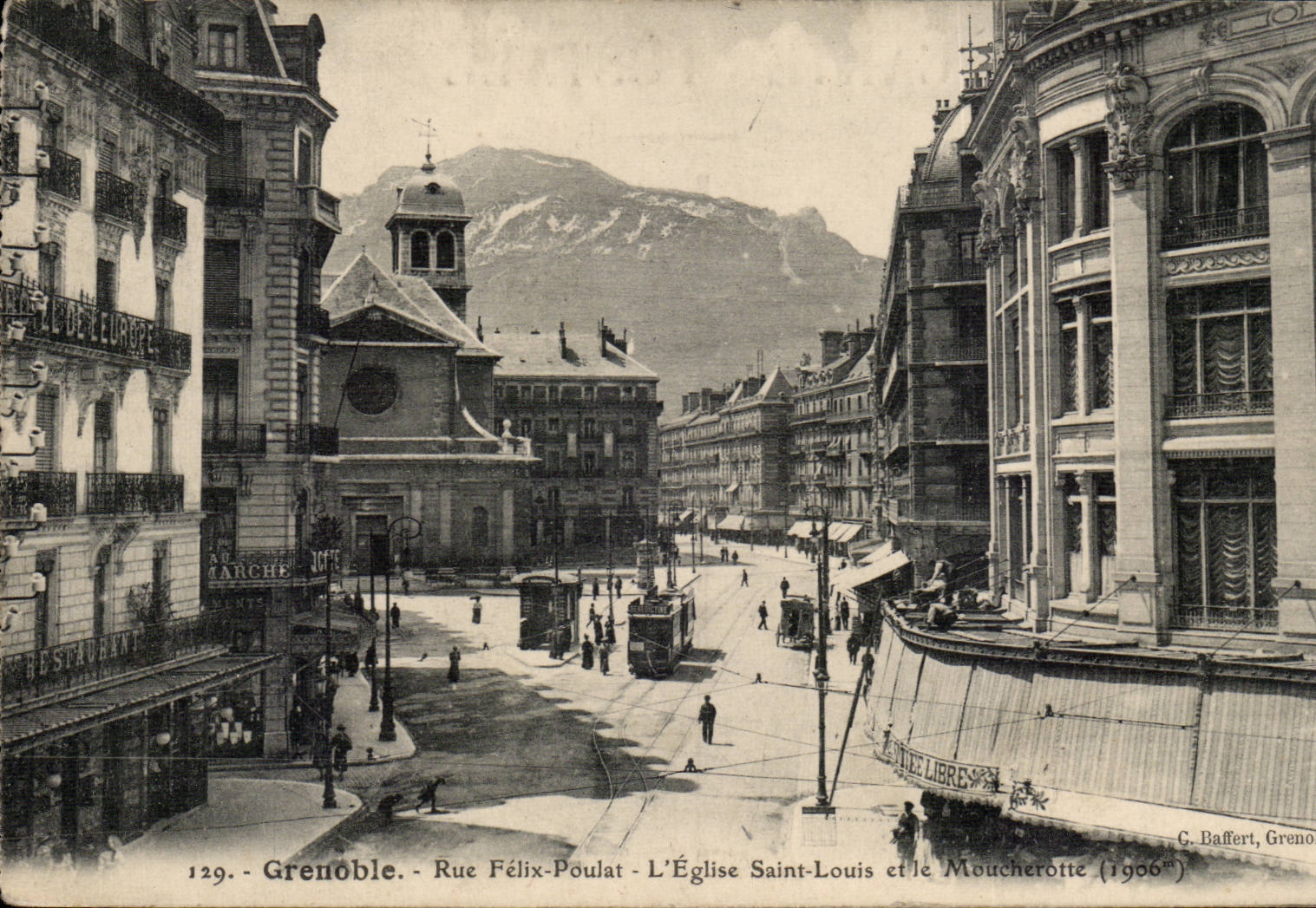 Grenoble CPA Street Felix Poulat the church Saint Louis and Moucherotte
