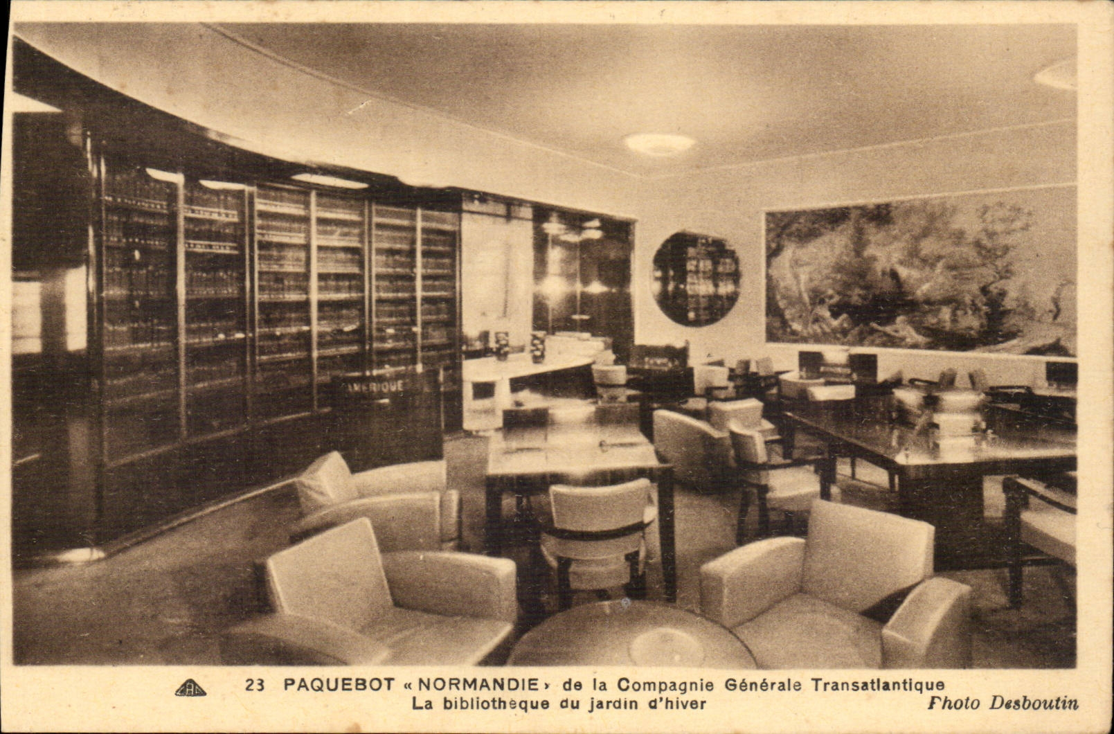 CPA Normandy Steamer of the Transatlantic General Company the library of the wintergarden (steamer library)