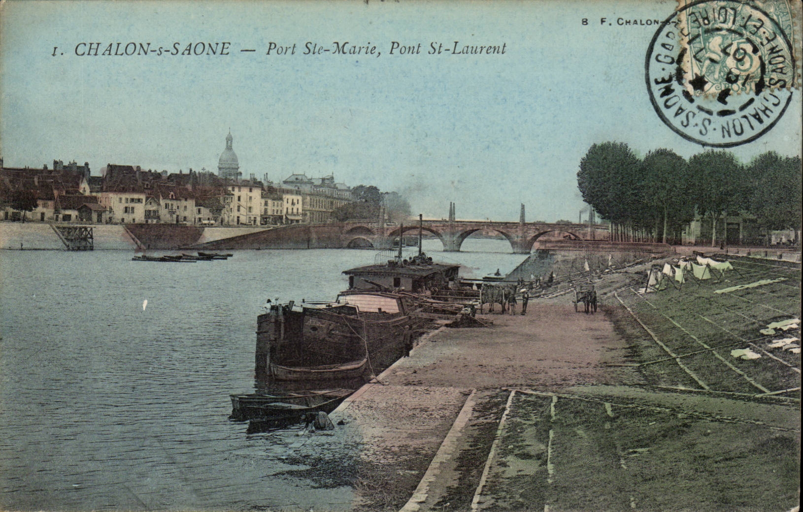 Trawl-net on the Saone - Port co Marie - St Laurent Bridge - CPA