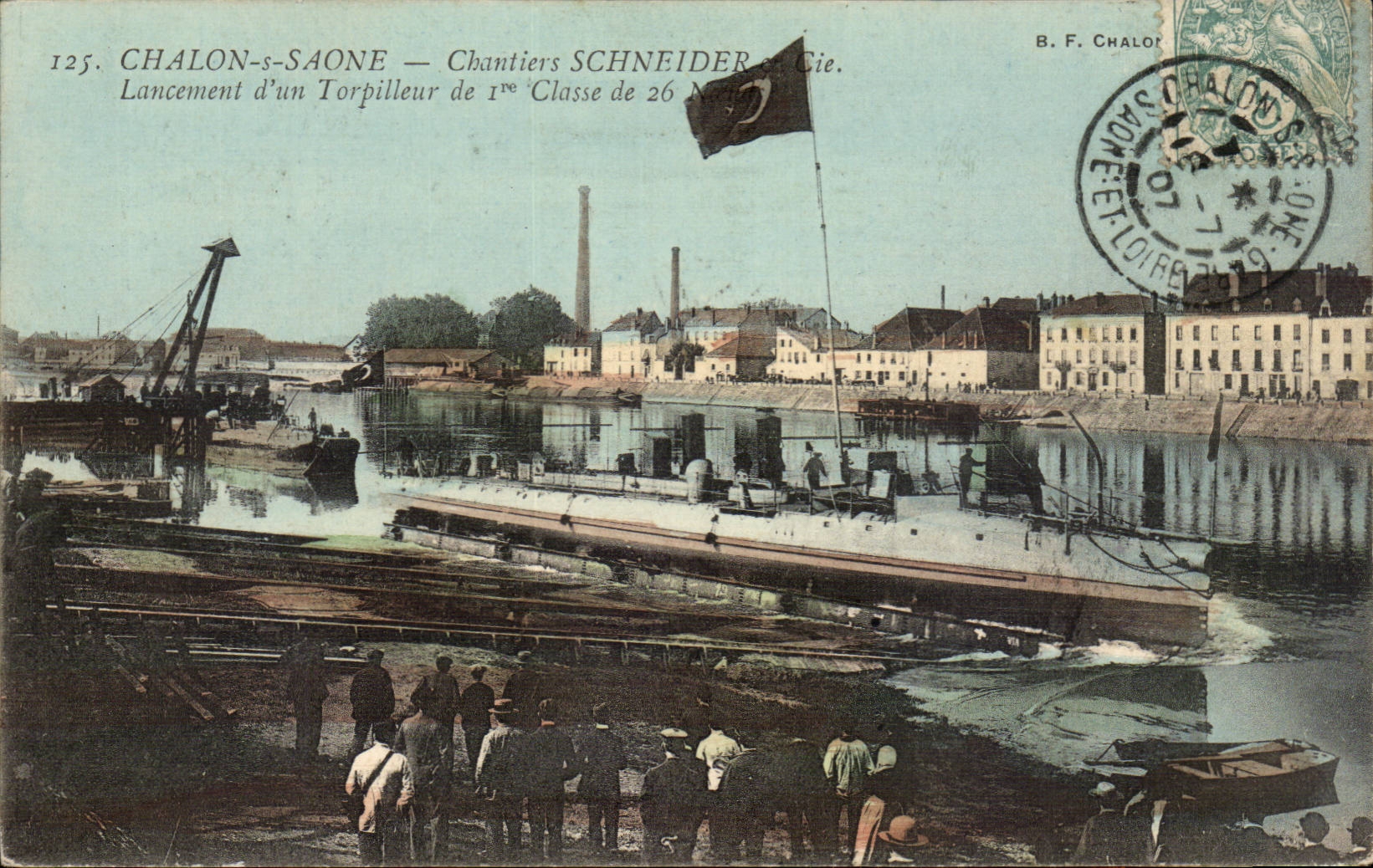 Trawl-net on the Saone - Building sites Schneider Co - Launching of a Destroyer of 1st Class - militaria - CPA