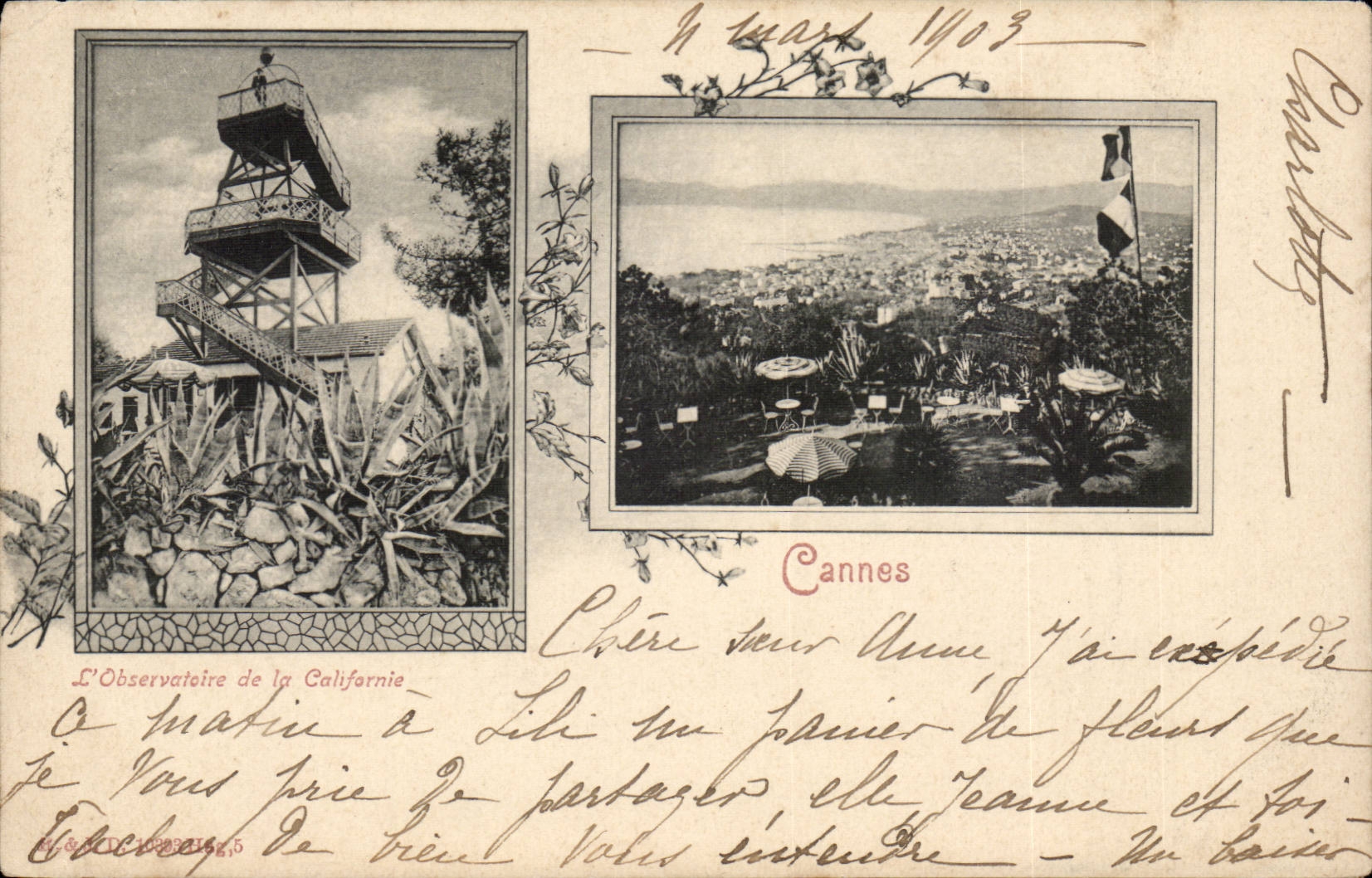 Cannes - 1903 - Souvenir the observatory of California - CPA