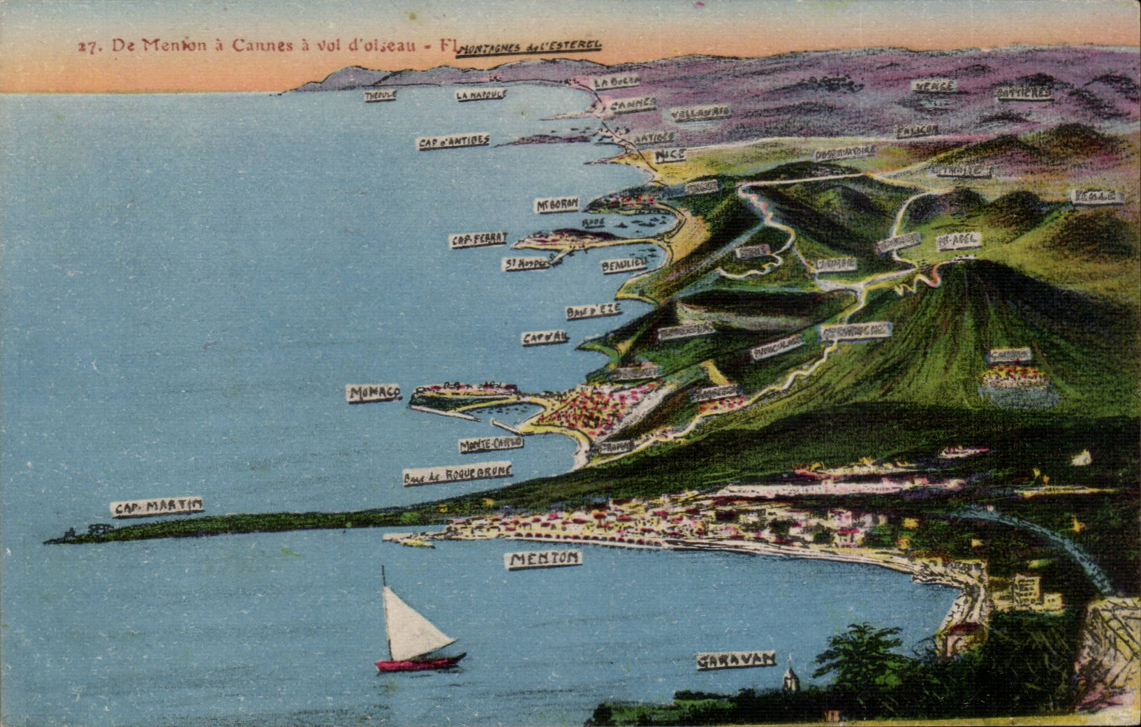 Of Menton Cannes has flight of bird - CPA has