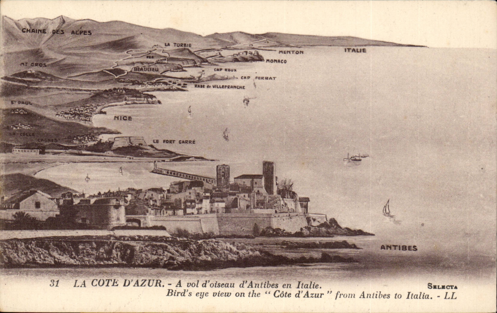 The Dimension of Azure - as the crow flies of Antibes in Italy CPA