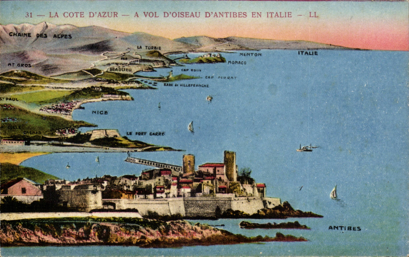 The Dimension of Azure - as the crow flies of Antibes in Italy CPA