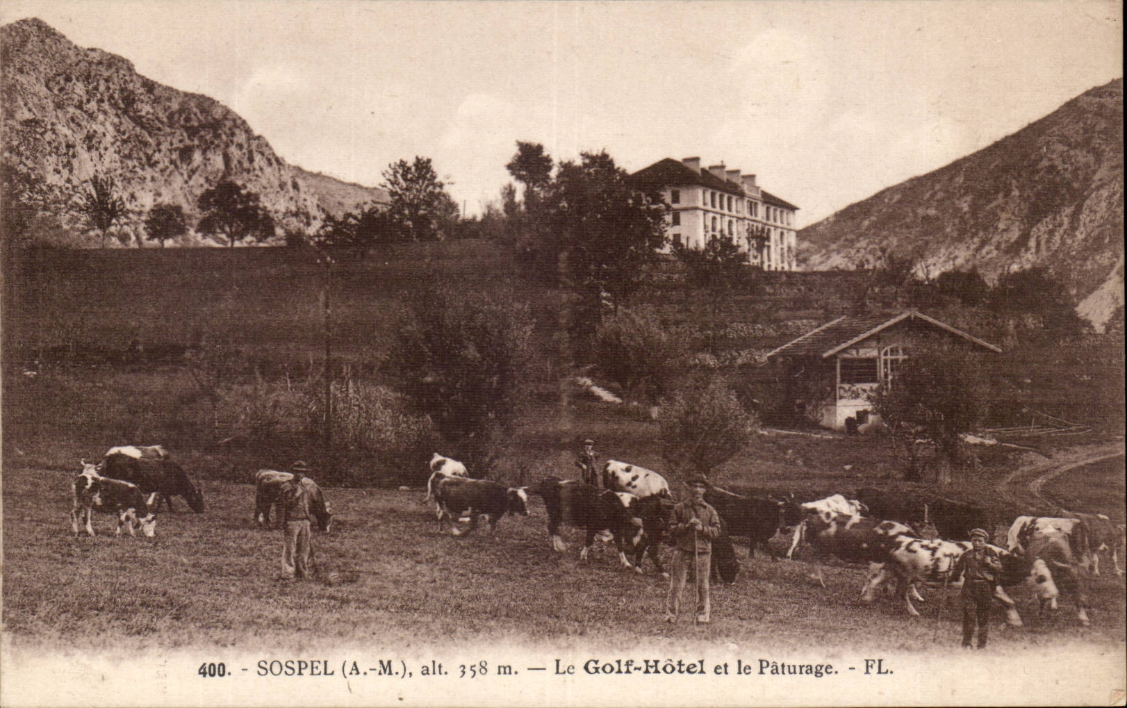 Sospel - the Golf Hotel and the Pasture - CPA