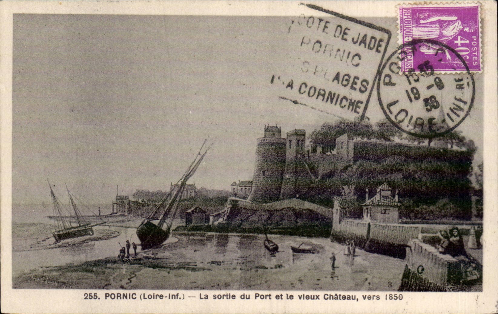 Pornic CPA the exit of the port and the old castle