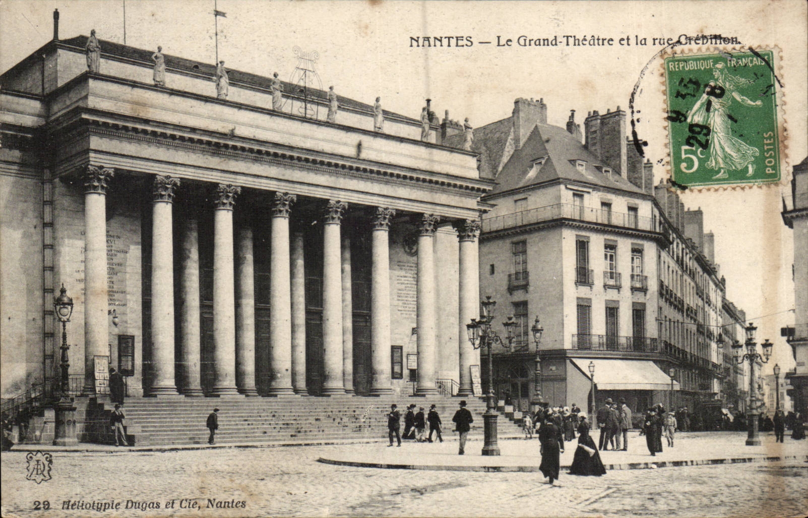 Nantes CPA the large theater and the street Crebillon