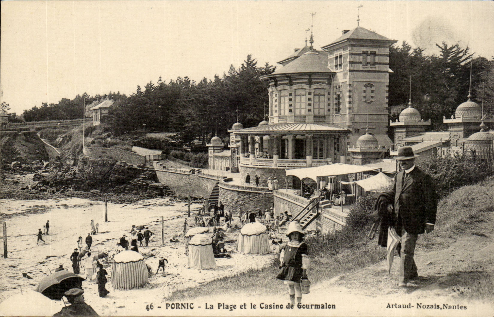 Pornic CPA the beach and the casino of Gourmalon