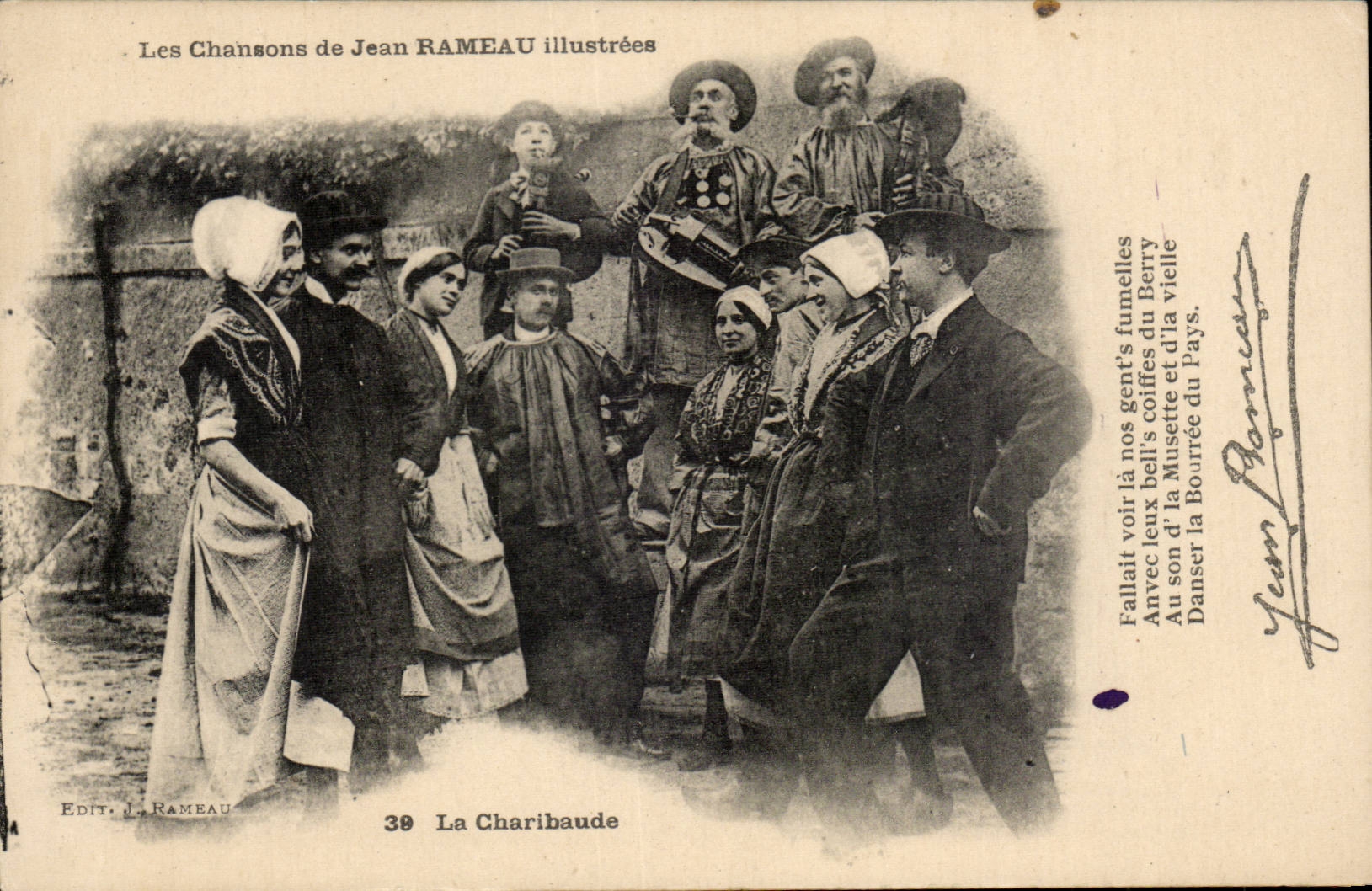 CPA illustrated songs of Jean Branch the charibaude (folklore caps costume)