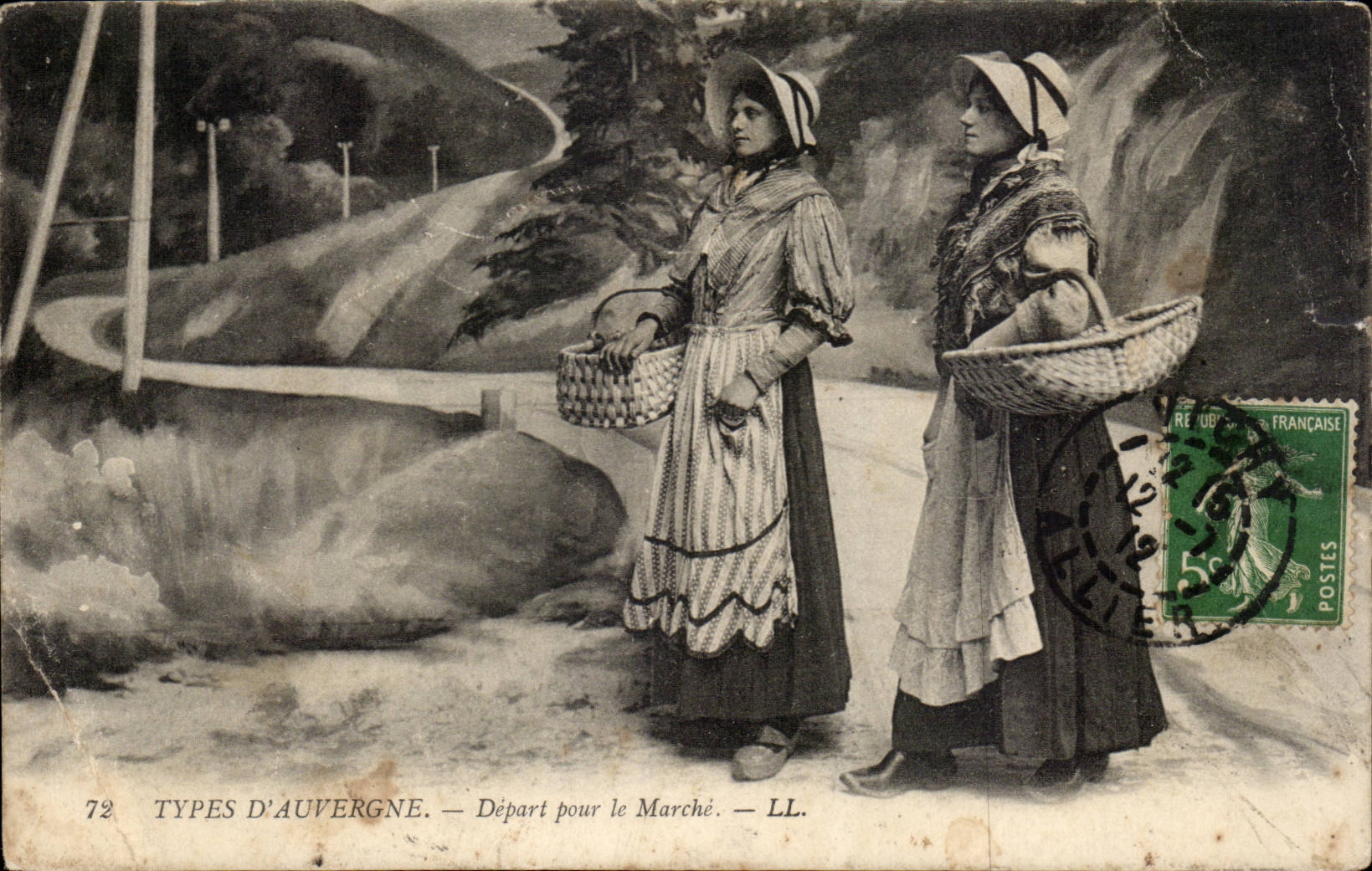 Auvergne CPA Departure for Market (folklore costume dances)