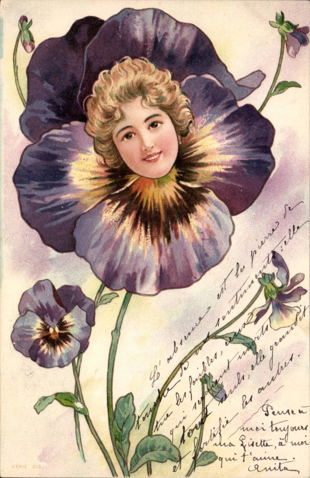 CPA Fantaisie Femme Fleur Illustrateur