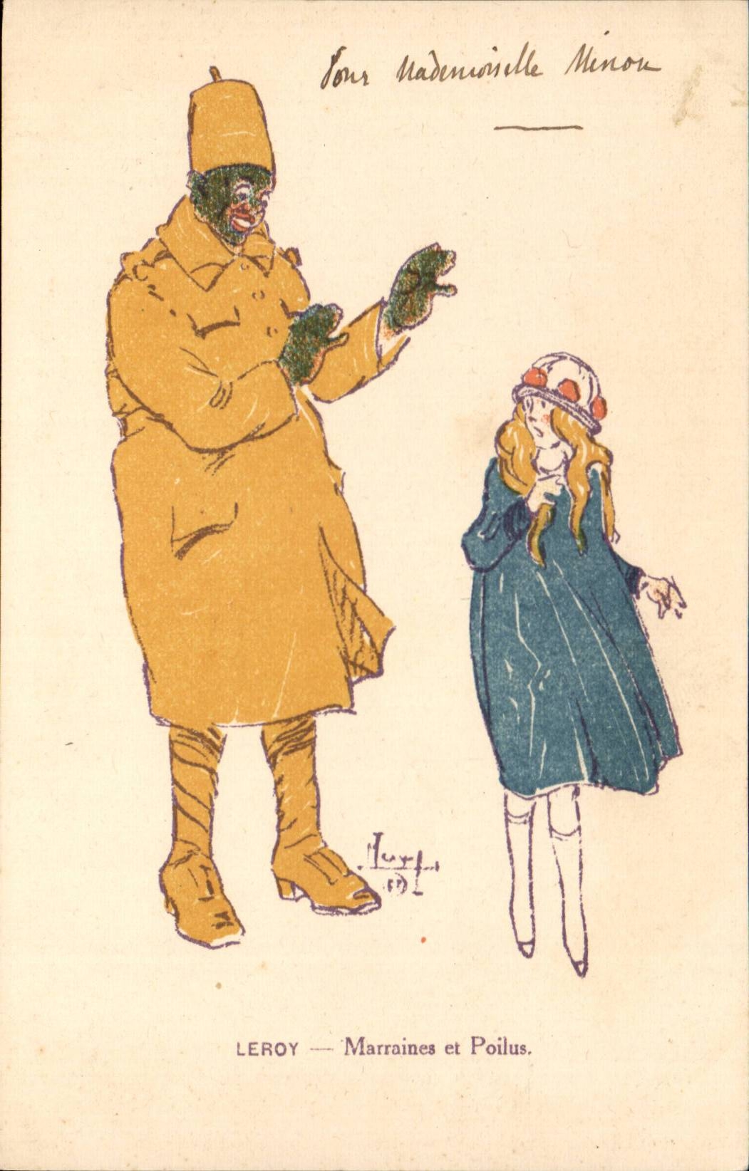 CPA Phantasie-Kind-Illustrator-Leroy-Patinnen und haariges (militaria)