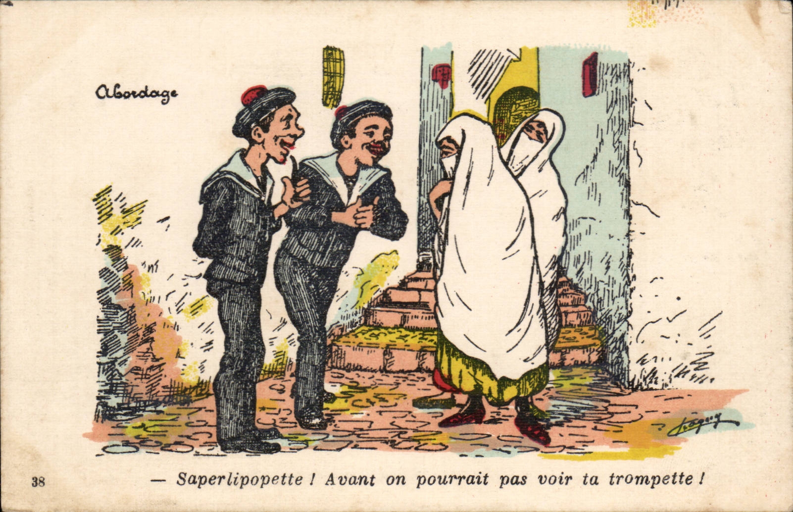 CPA Illustrateur Tanguy Saperlipopette Avant on pourrait pas voir ta trompette