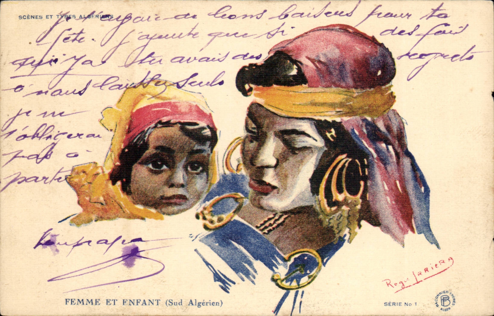 CPA Fantasy Woman and child Illustrator (southern Algerian) (folklore costume caps)